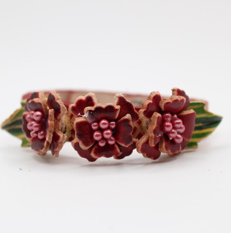 Genuine Handmade Leather Three Rose Flower Bracelet