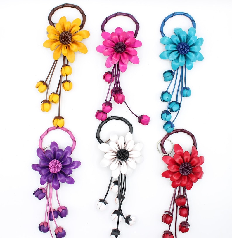 Leather Flower kechain and purse/handbag charm in assorted colors Genuine Handmade Leather Flower Keychain purse charm