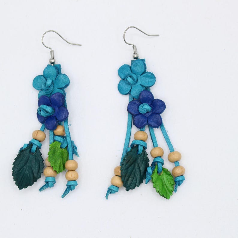 Genuine Handmade Leather Flower Earrings
