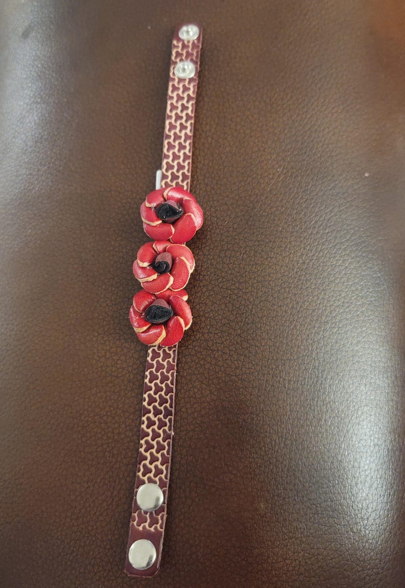 Genuine Handmade Leather Three Rose Flower Bracelet