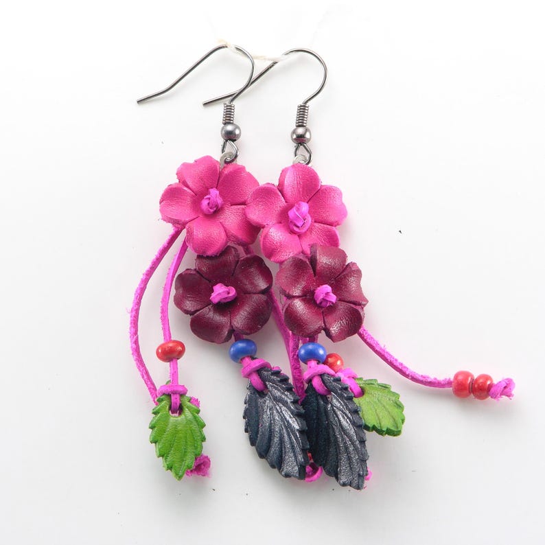Genuine Handmade Leather Flower Earrings