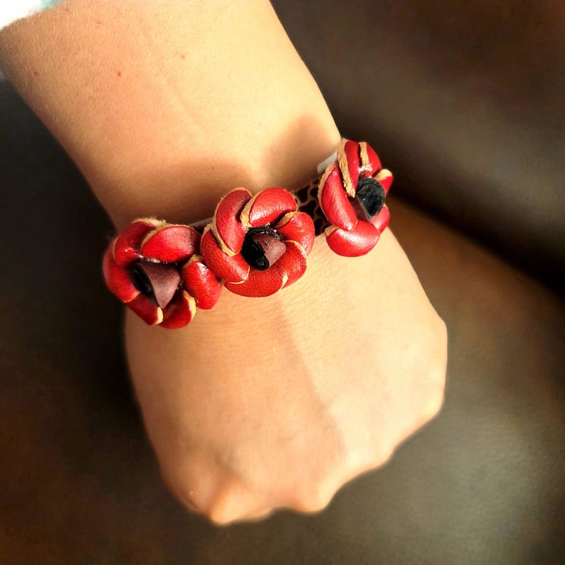 Genuine Handmade Leather Three Rose Flower Bracelet