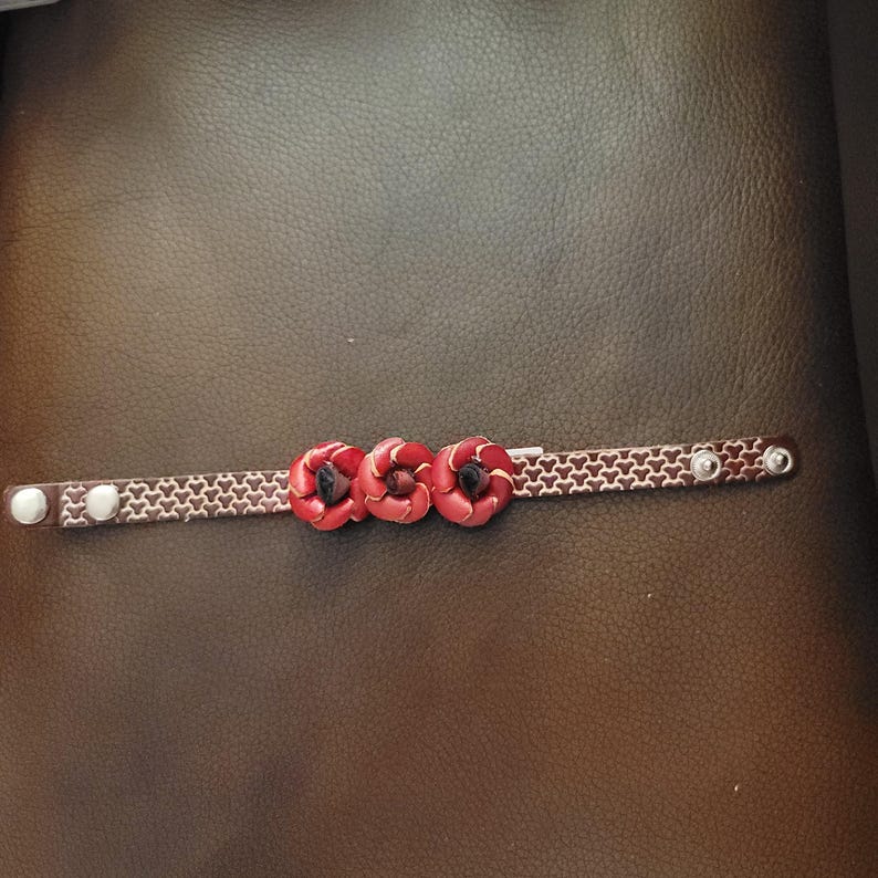 Genuine Handmade Leather Three Rose Flower Bracelet