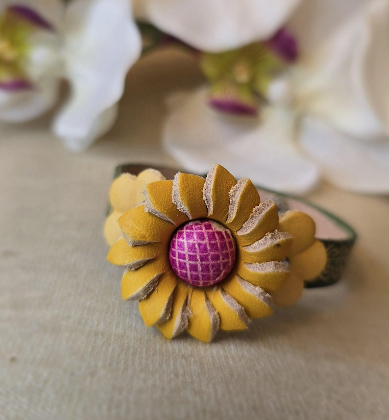 Genuine Handmade Leather Flower Bracelet / Boho