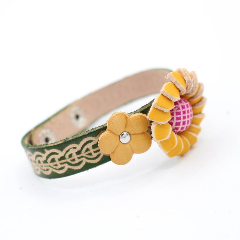 Genuine Handmade Leather Flower Bracelet / Boho