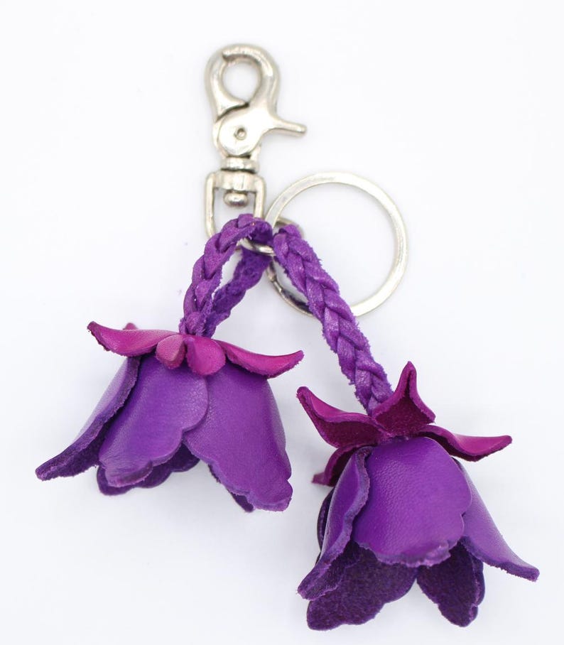 Genuine Handmade Leather Flower Keychain purse charm