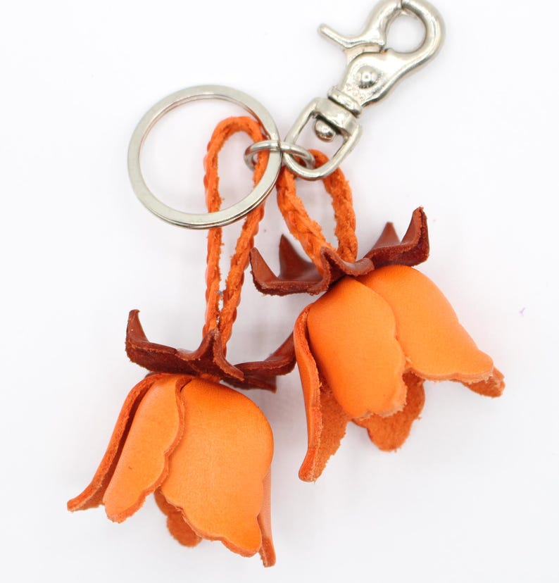 Genuine Handmade Leather Flower Keychain purse charm