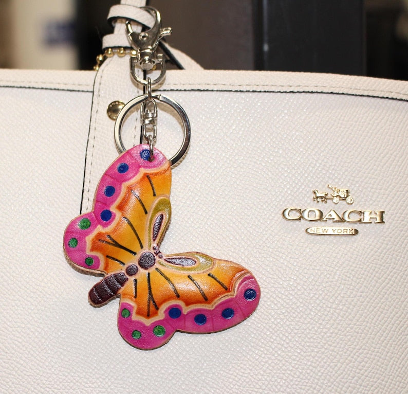 Genuine Handmade Leather butterfly Keychain