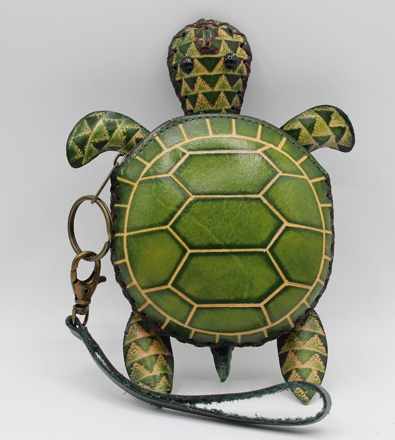 Genuine Handmade Leather Sea Turtle Coin Purse/Wallet/Coins Bag - Cartoon Mini Bag/Animal Small Bag/Wristlet
