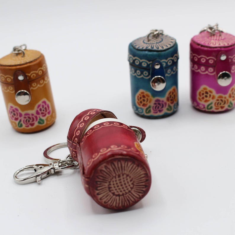 Handmade Genuine Leather coin pill Holder Key Chain car keys medicine holder