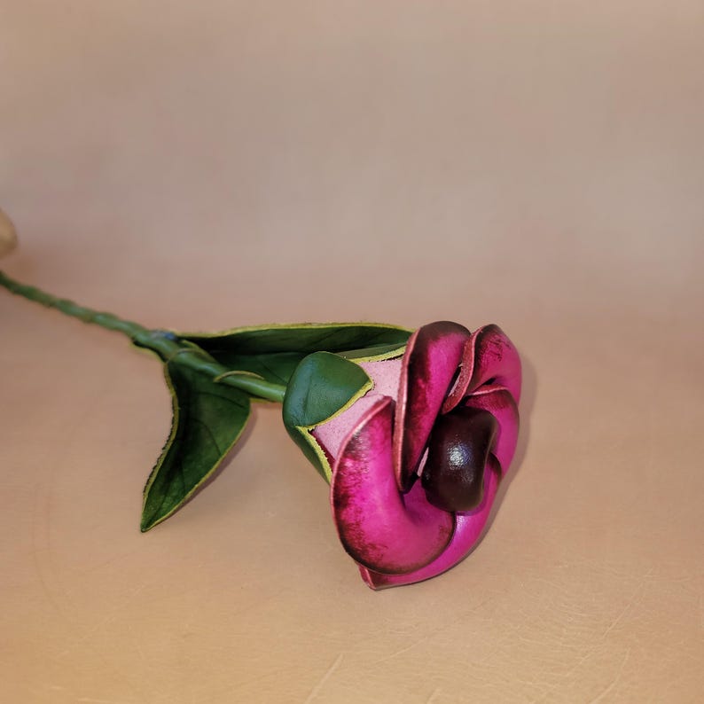 Genuine Handmade Leather Rose Flower 3rd anniversary gift Valentine's Day home decor