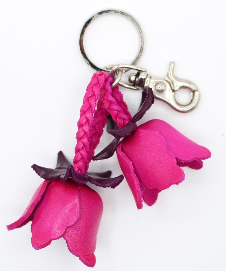 Genuine Handmade Leather Flower Keychain purse charm