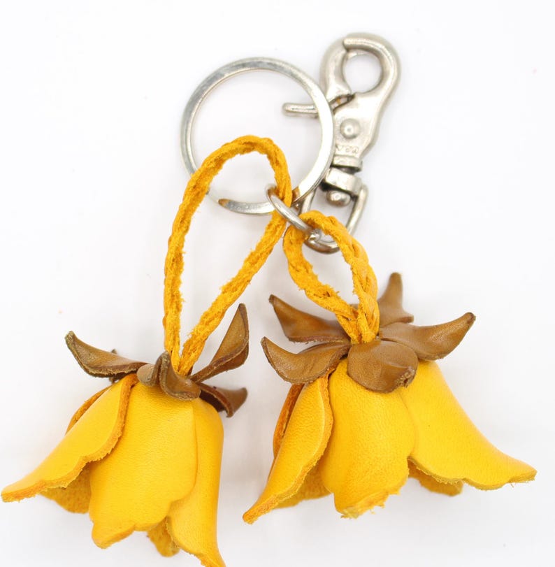Genuine Handmade Leather Flower Keychain purse charm