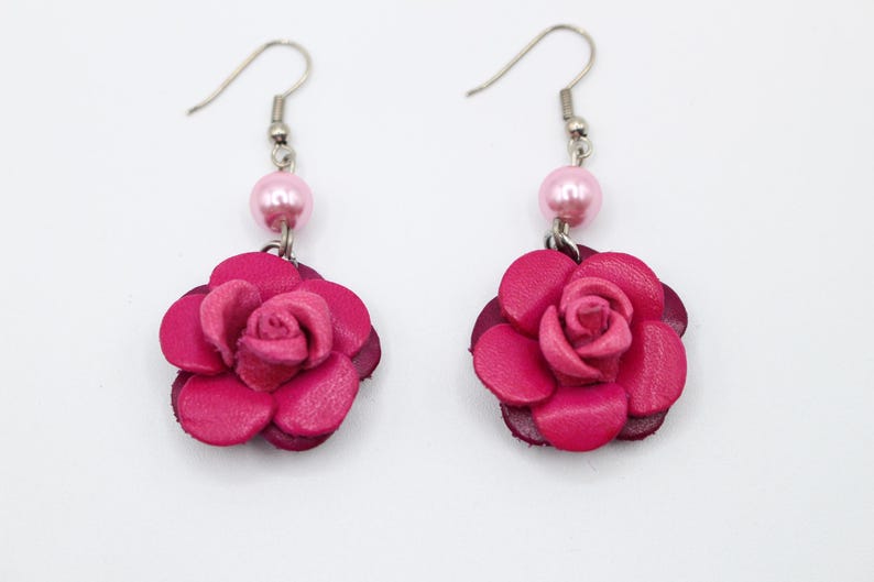 Handmade leather earrings rose Valentine's Day gift