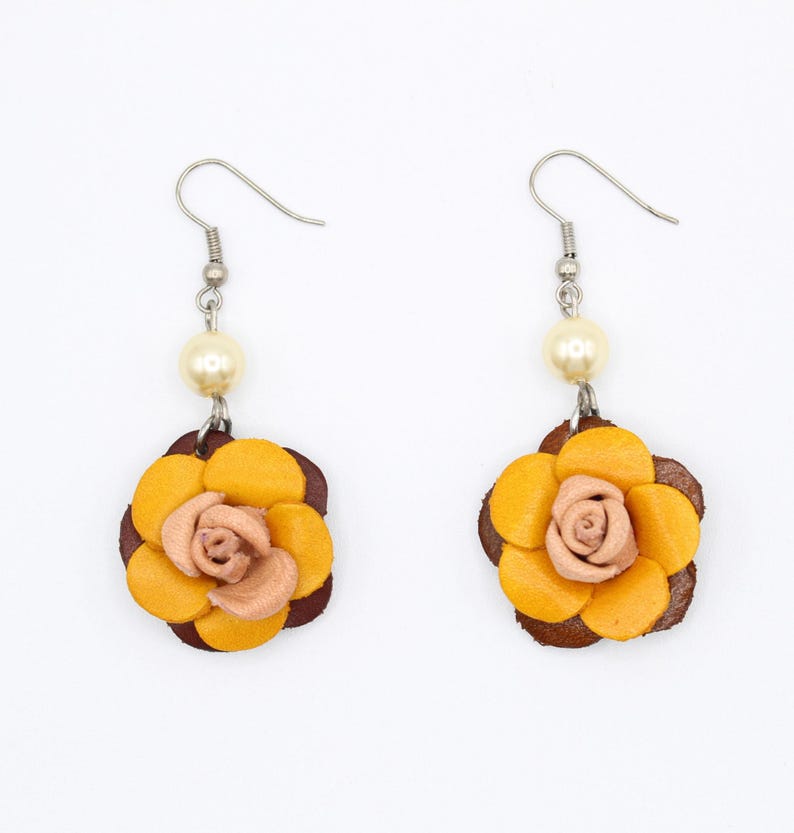 Handmade leather earrings rose Valentine's Day gift