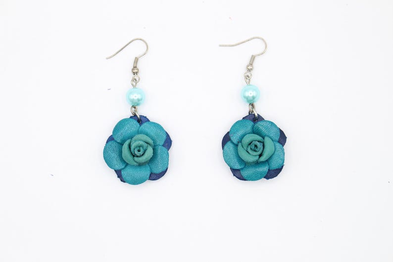 Handmade leather earrings rose Valentine's Day gift