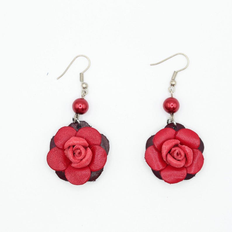Handmade leather earrings rose Valentine's Day gift