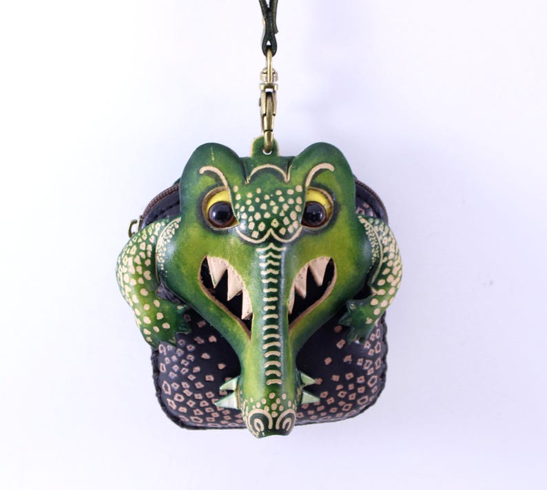 Genuine Handmade Leather Crocodile Wristlet / Coin Purse / Wallet