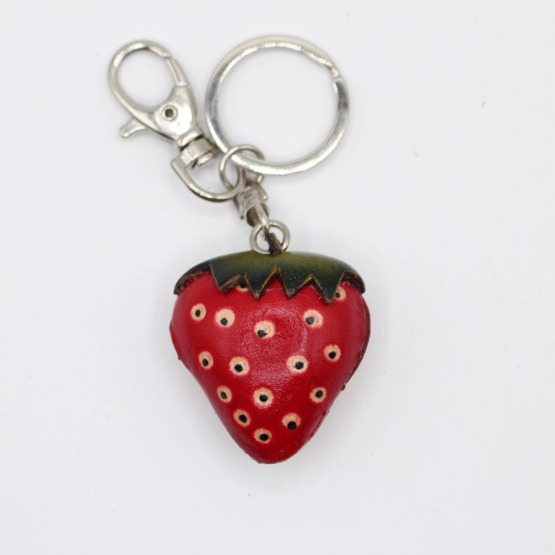 Genuine Handmade Leather strawberry Keychain /Key Ring / Small Pendant / Car Key Pendant, Festival Gift, fruit Keychain