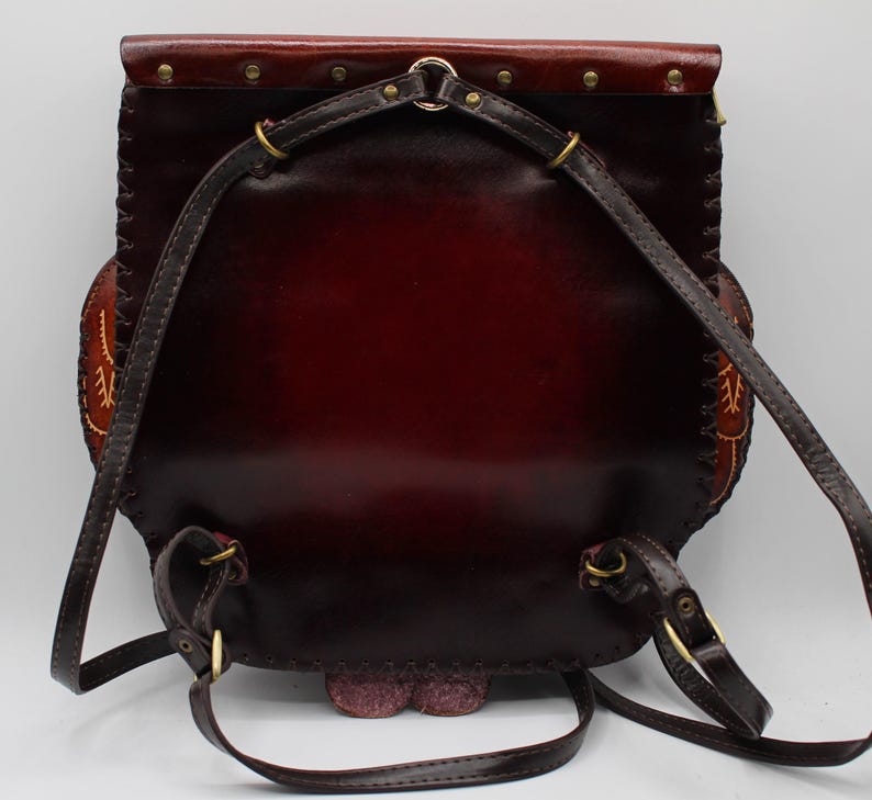 Genuine Handmade Leather Large Owl purse backpack crossbody multi use