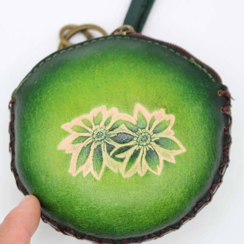 Genuine Handmade Leather Sunflower Wristlet / Coin Purse / Wallet