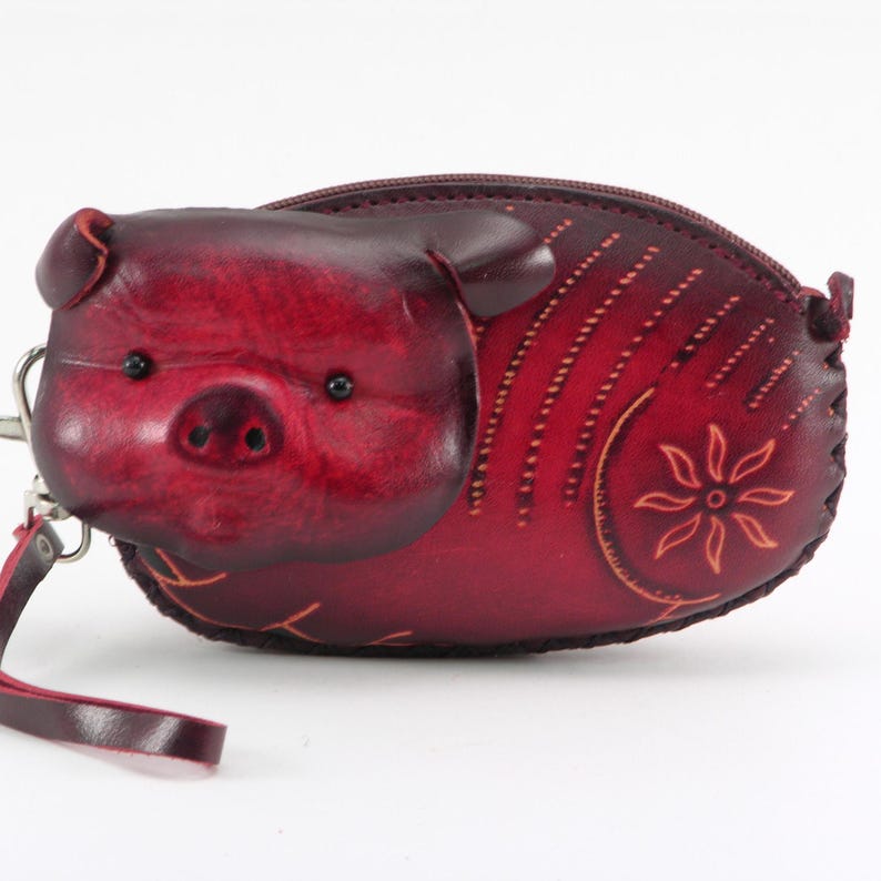 Genuine Handmade Leather Pig Coin Purse /Small Wallet, Cartoon Bag, Holiday Gift/Cartoon Wallet