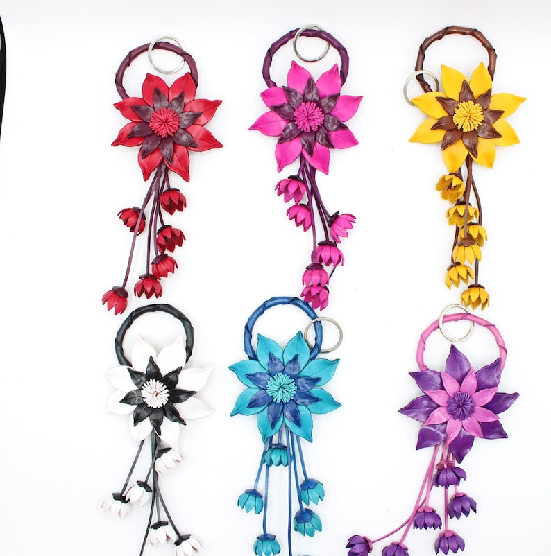 Genuine Handmade Leather Flower Keychain purse charm bag charm