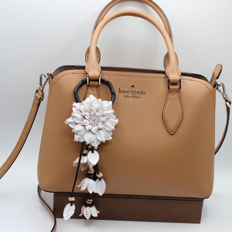 Genuine Handmade Leather Flower Keychain daisy white purse charm bag charm