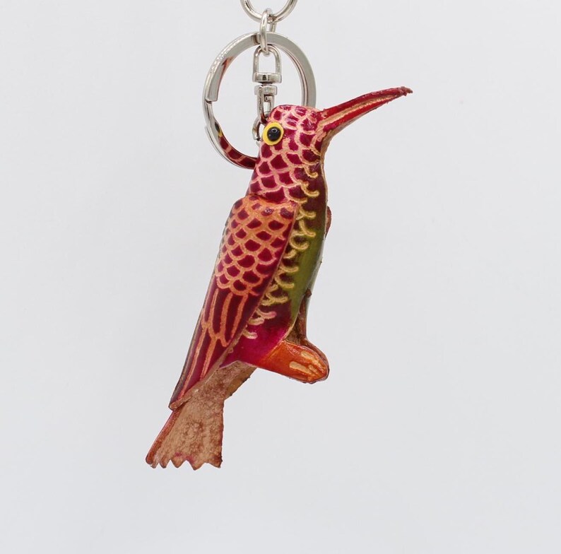 Genuine Handmade Leather Hummingbird Keychain
