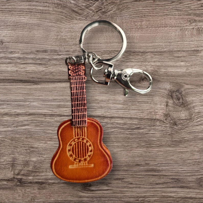 Handmade Leather guitar Key chain bag charm personalized
