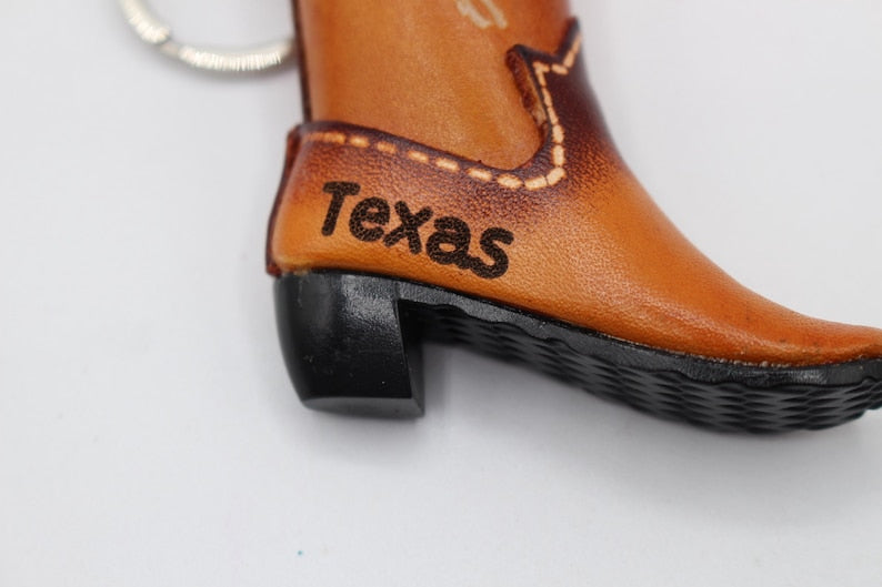 Handmade leather cowboy boot key chain personalized name drop