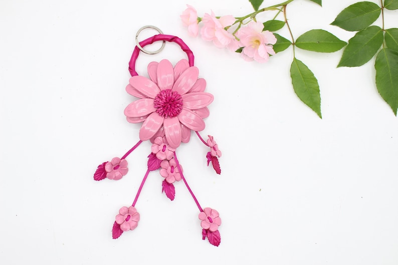Genuine Handmade Leather Flower Key Chain bag charm purse charm handbag charm