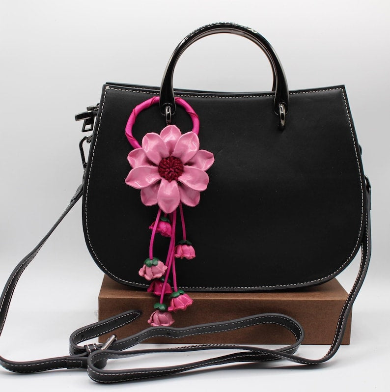 Genuine Handmade Leather Sunflower Keychain purse charm