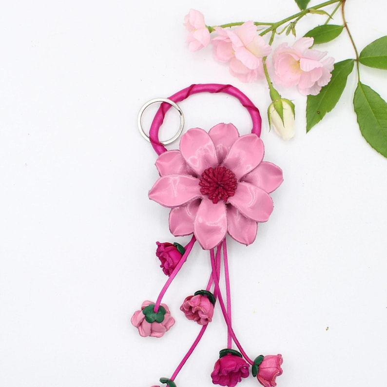 Genuine Handmade Leather Sunflower Keychain purse charm