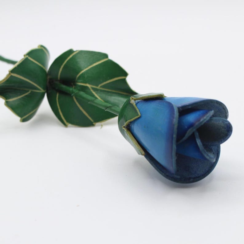 Genuine Handmade Leather Unopened Rose - Valentine's Day Gift, Holiday Gift, Hand-Painted Colored Flower