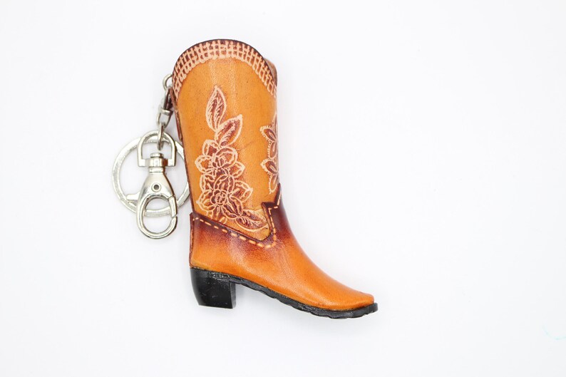 Handmade leather cowboy boot key chain