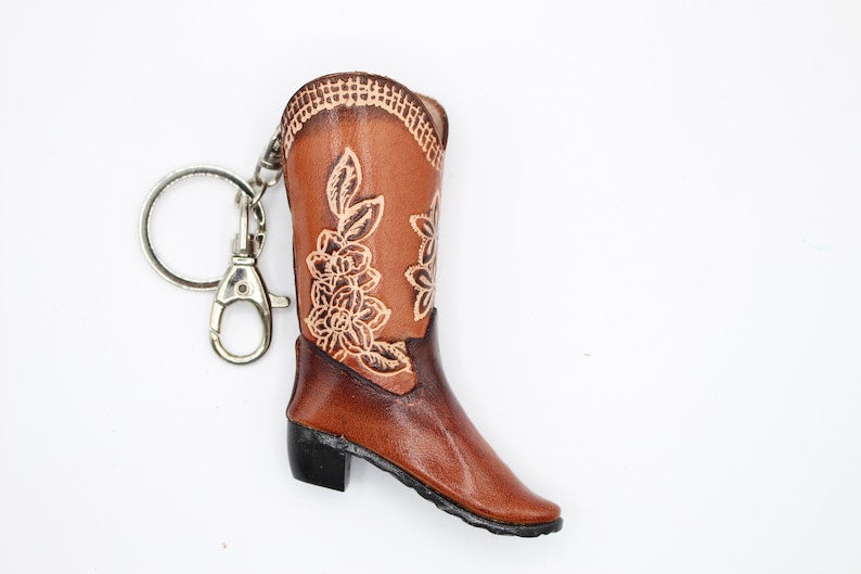 Handmade leather cowboy boot key chain