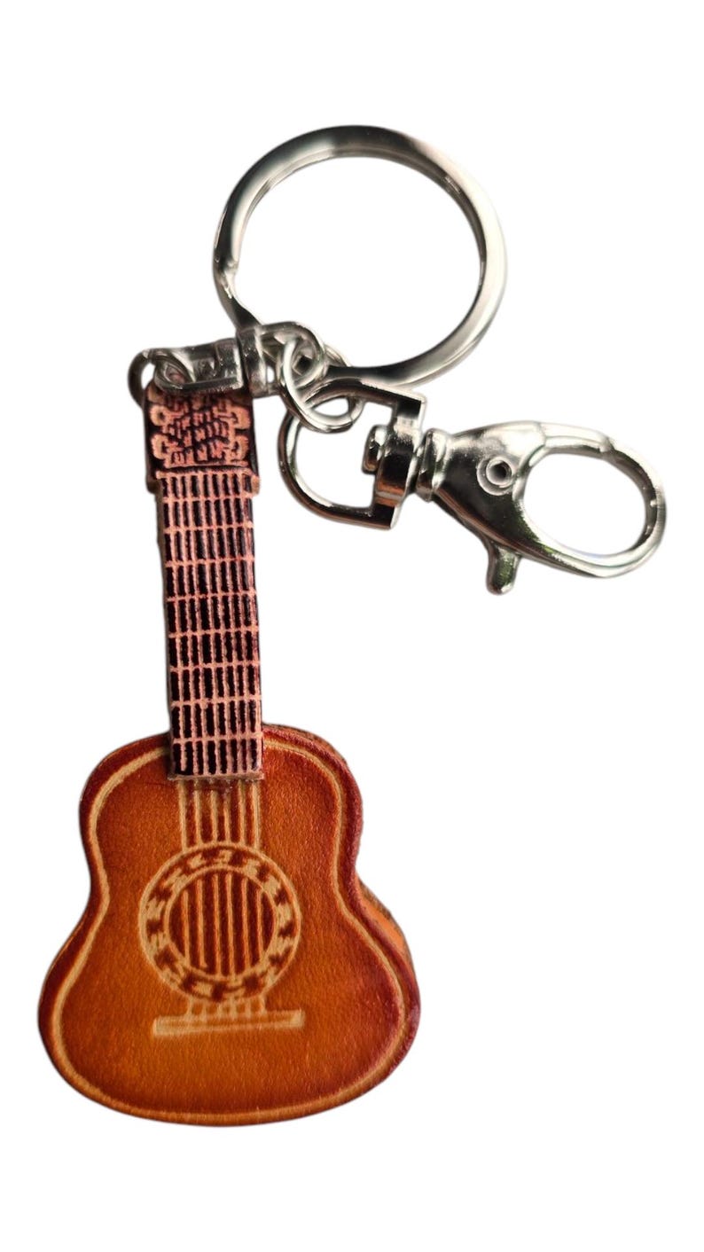 Handmade Leather guitar Key chain bag charm personalized