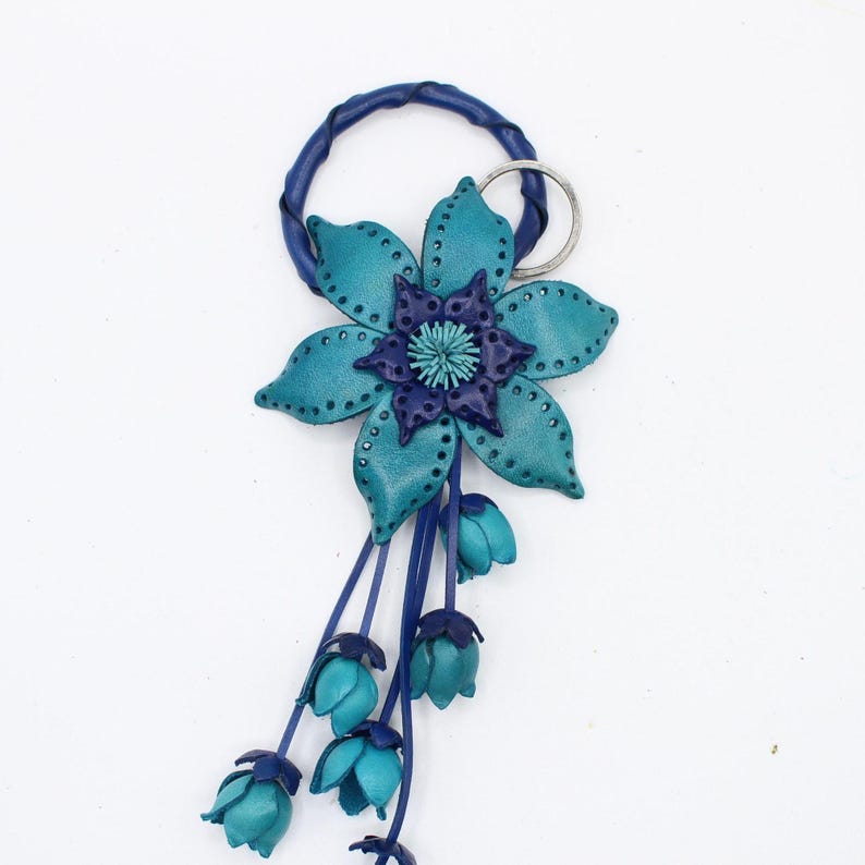 Genuine Handmade Leather Flower Keychain daisy purse charm bag charm