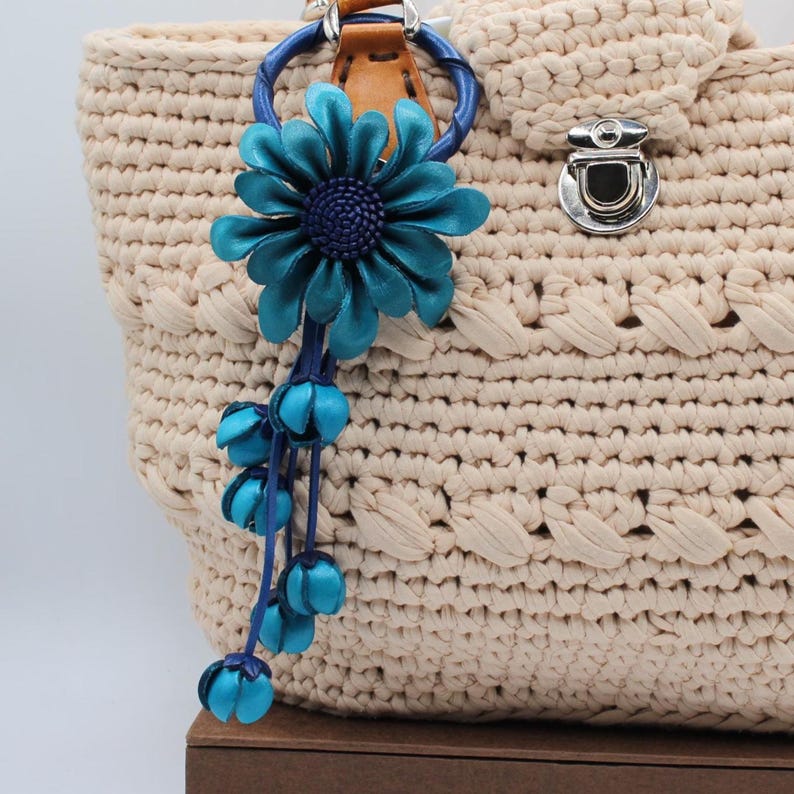 Leather Flower kechain and purse/handbag charm in assorted colors Genuine Handmade Leather Flower Keychain purse charm