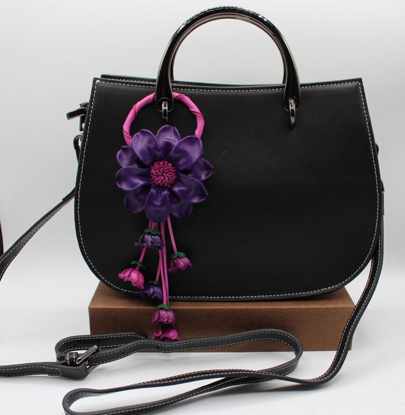 Genuine Handmade Leather Flower Key Chain bag charm purse charm handbag charm