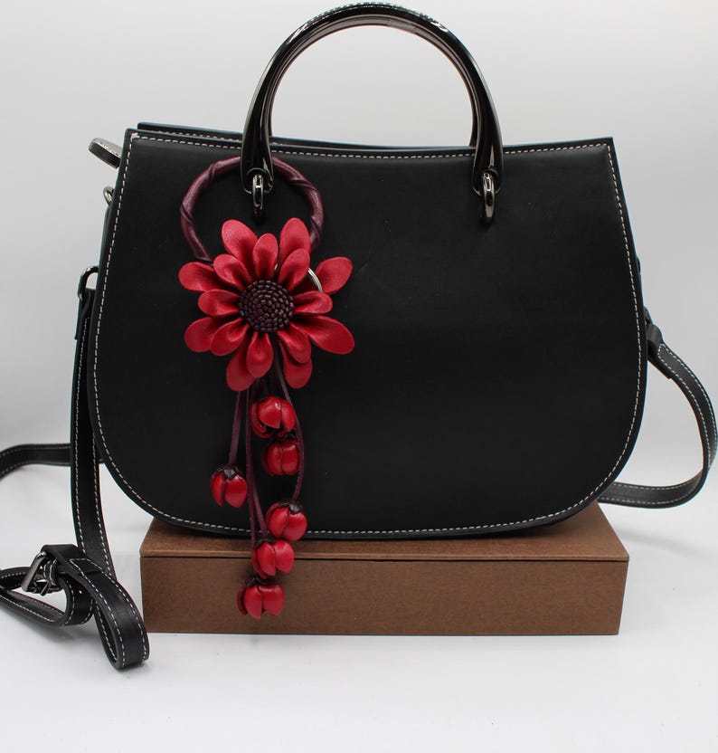 Leather Flower kechain and purse/handbag charm in assorted colors Genuine Handmade Leather Flower Keychain purse charm