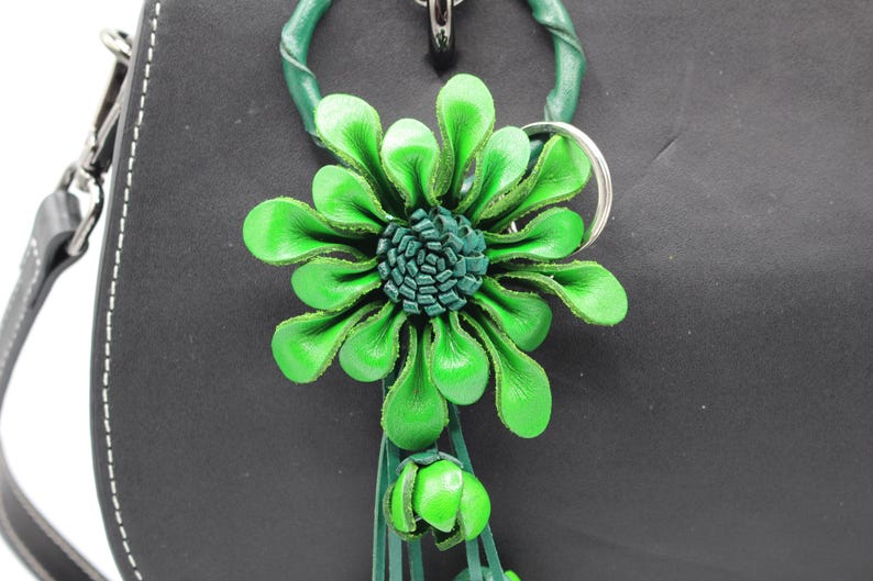 Leather Flower kechain and purse/handbag charm in assorted colors Genuine Handmade Leather Flower Keychain purse charm