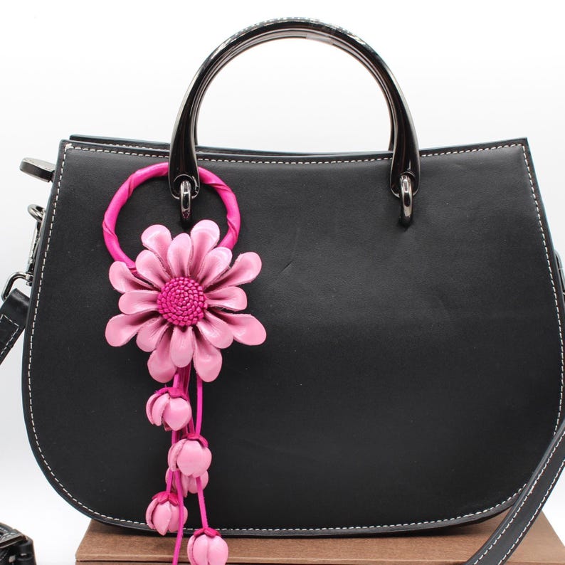 Leather Flower kechain and purse/handbag charm in assorted colors Genuine Handmade Leather Flower Keychain purse charm