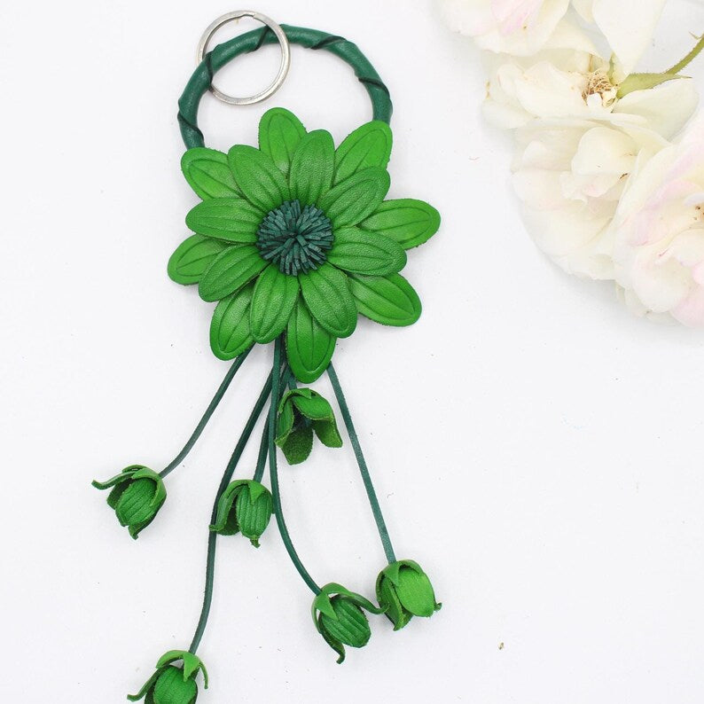 Genuine Handmade Leather Flower Keychain / Bag Charm