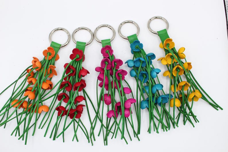 Genuine Handmade Leather Flower Keychain purse charm bag charm