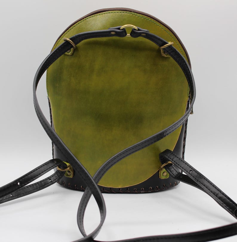 Handmade Genuine Leather Alien-shaped Backpack / Cross-body Bag, Backpack, Hand-painted Craft Bag, Creative Backpack
