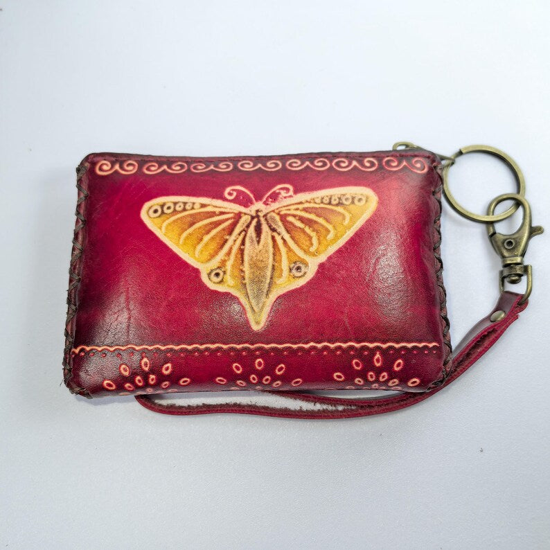 Handmade genuine leather butterfly coin purse / wallet / mini wallet, card holder / coin bag