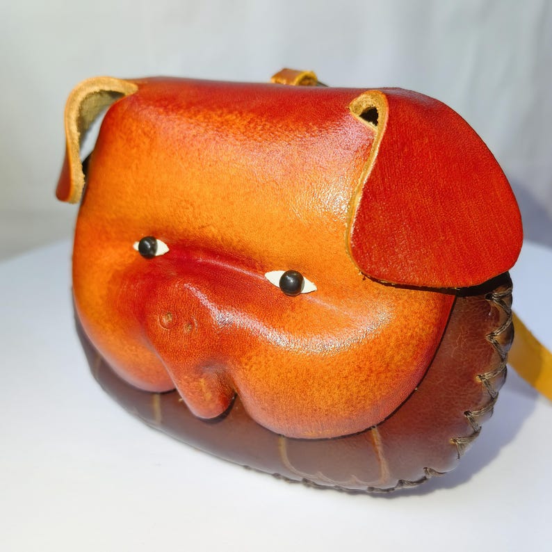 Leather Pig Wristlet Coin Purse Wallet in Brown mini wallet, coin bag, candy pouch, cartoon small card bag gift bag