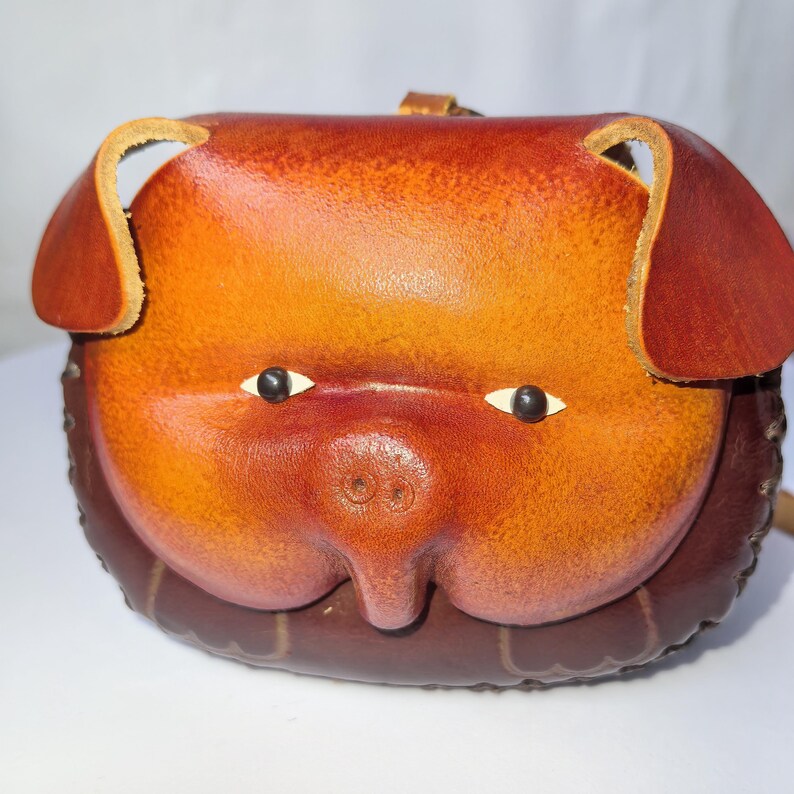 Leather Pig Wristlet Coin Purse Wallet in Brown mini wallet, coin bag, candy pouch, cartoon small card bag gift bag